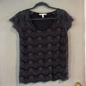Soft Joie Dylan Scalloped Eyelash‎ Lace Scoop Neck Black Blouse Size XS